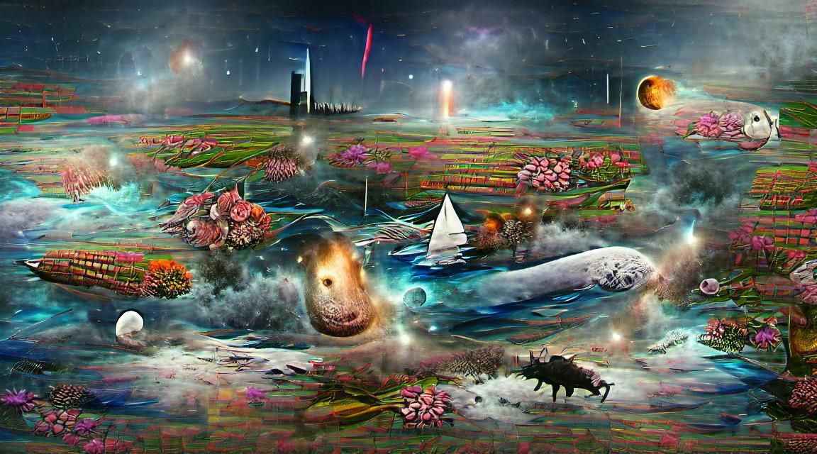 Surreal Train Journey: Holographic Astral Cosmic Illustratio...