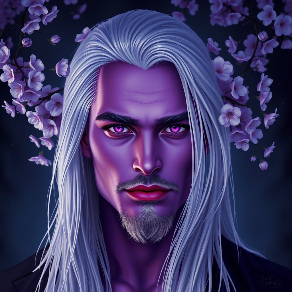 Regal, Purple-Hued Figure in a Dreamlike Realm