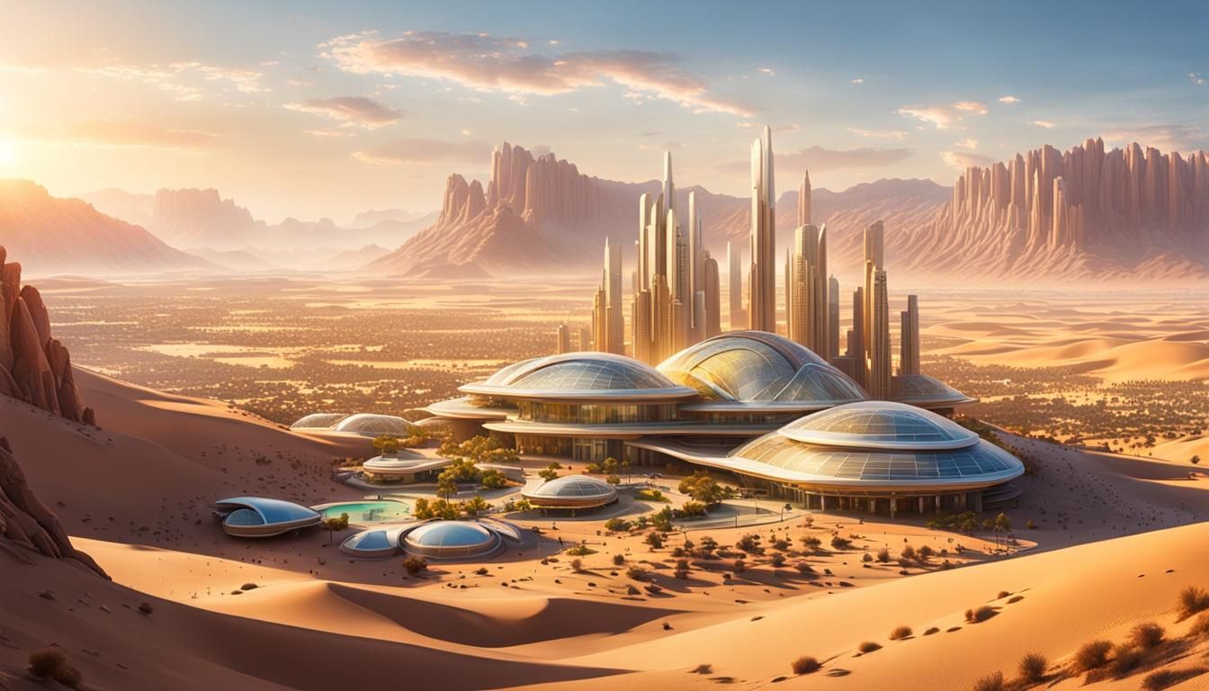 Utopian Desert Metropolis: A Hopepunk Sci-Fi Cityscape