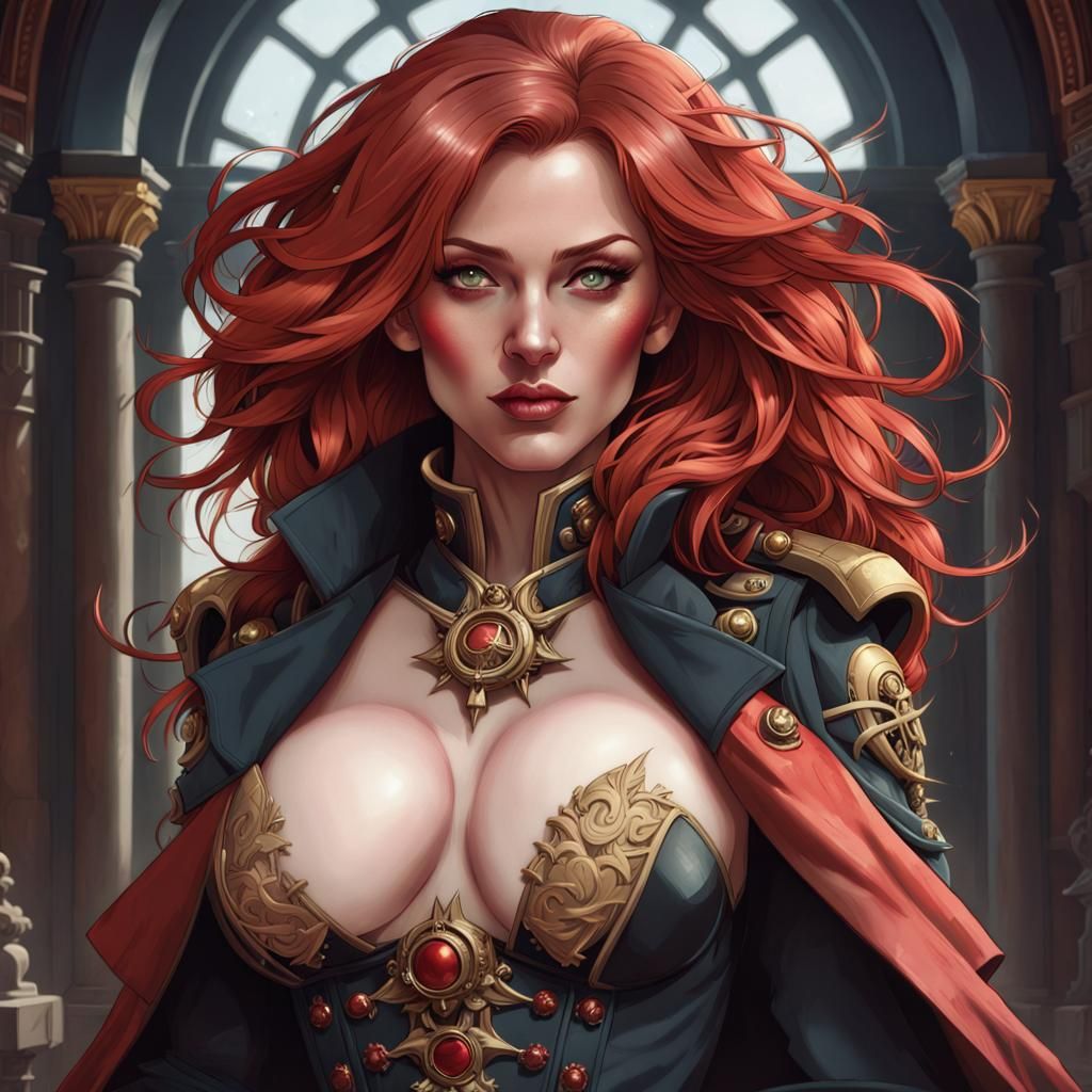 Rogue Trader with Renaissance Hair in Gothic Space