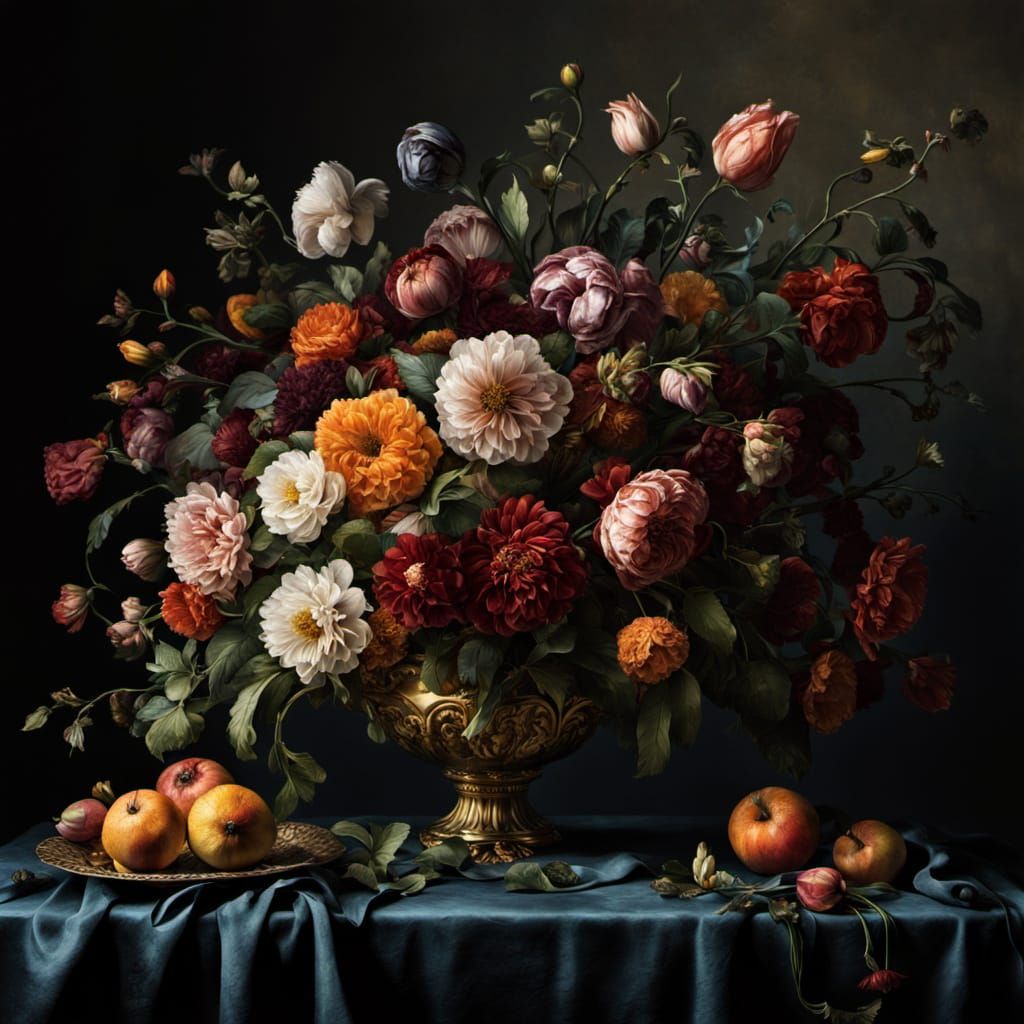 Baroque Still Life of Ornate Flowers