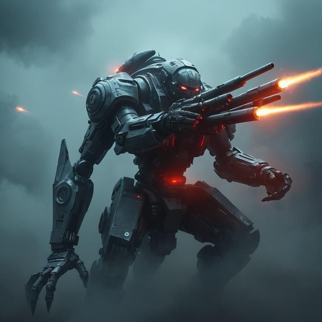 Robotic Beast in Dark Futurism with Laser Cannons