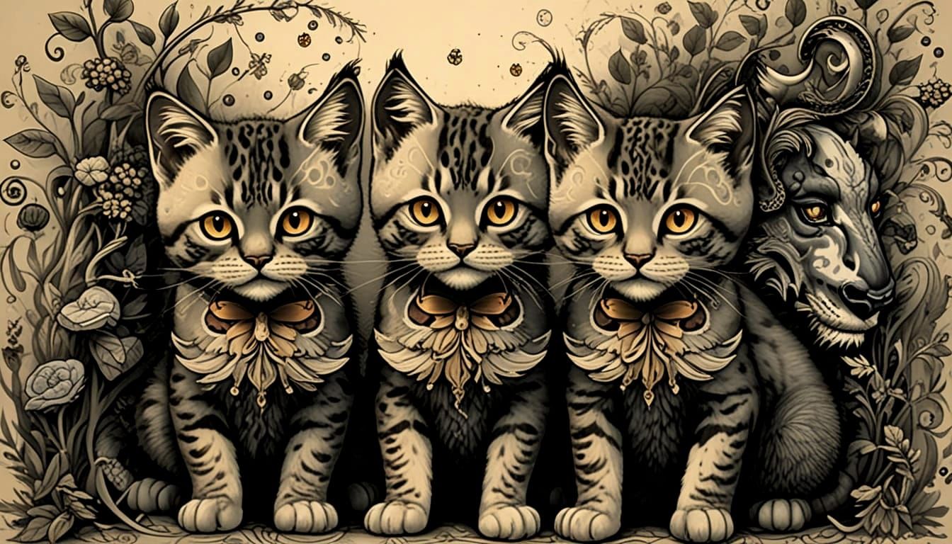 Medieval Cats in Vibrant Illuminated Style