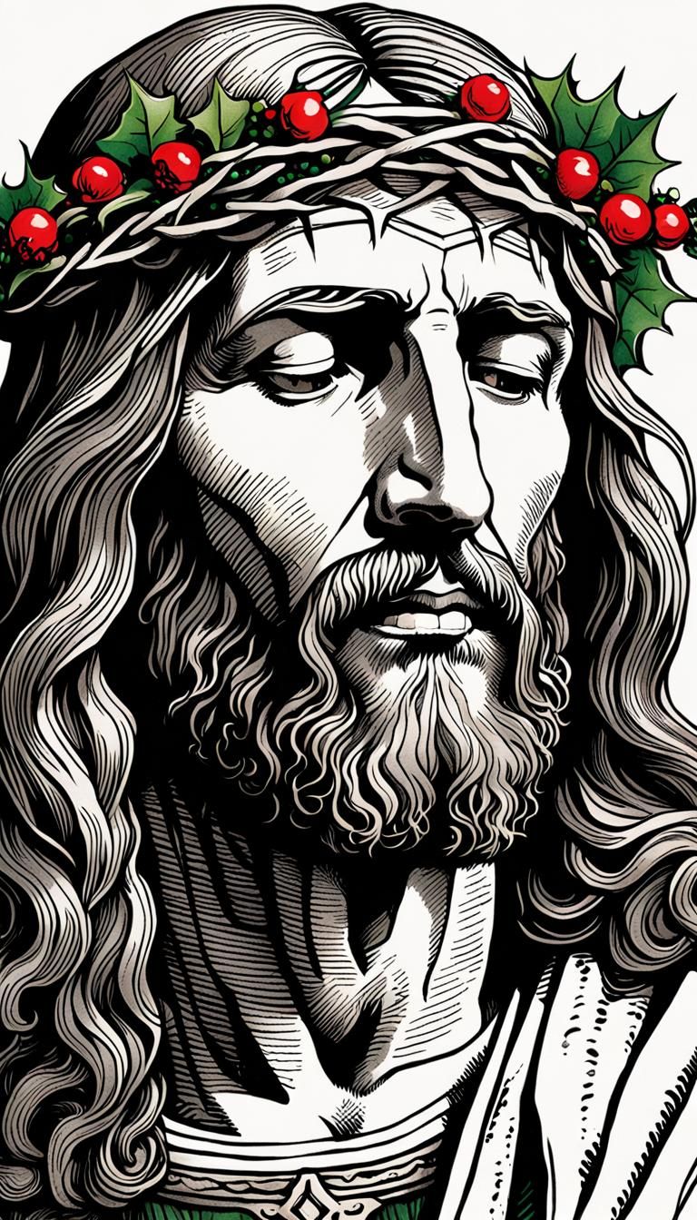 Jesus Christ Portrait in Pen and Ink Style