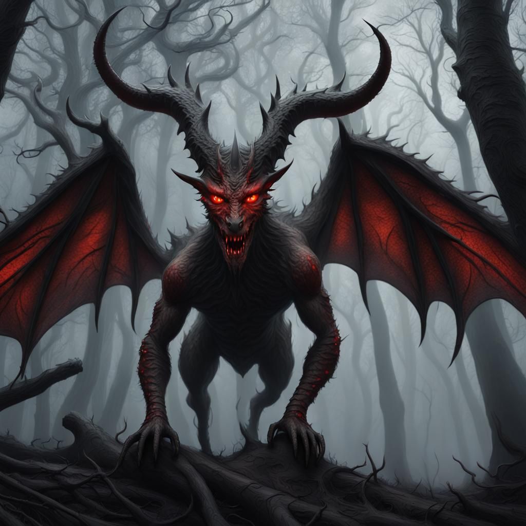 Jersey Devil in Misty Forest: Fantasy Concept Art