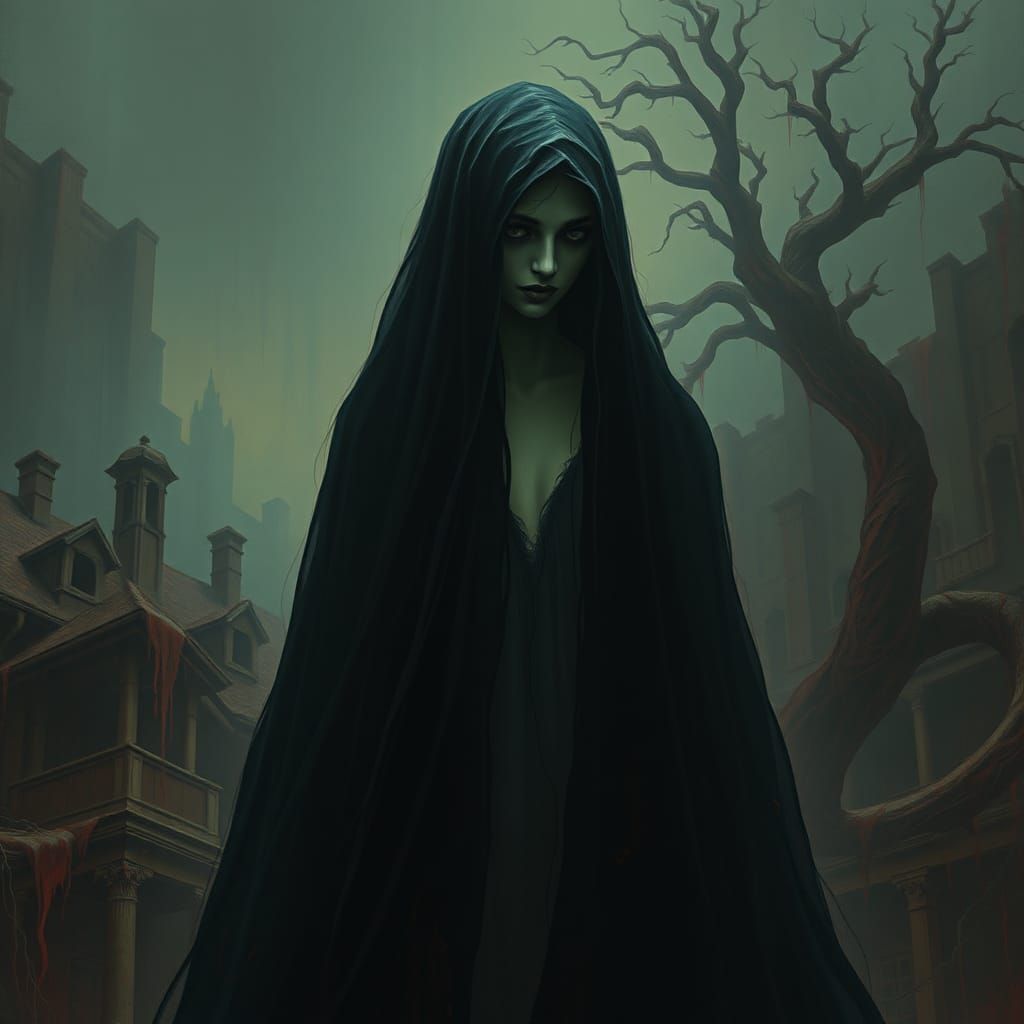 Eerie Translucent Specter in Haunting Landscape