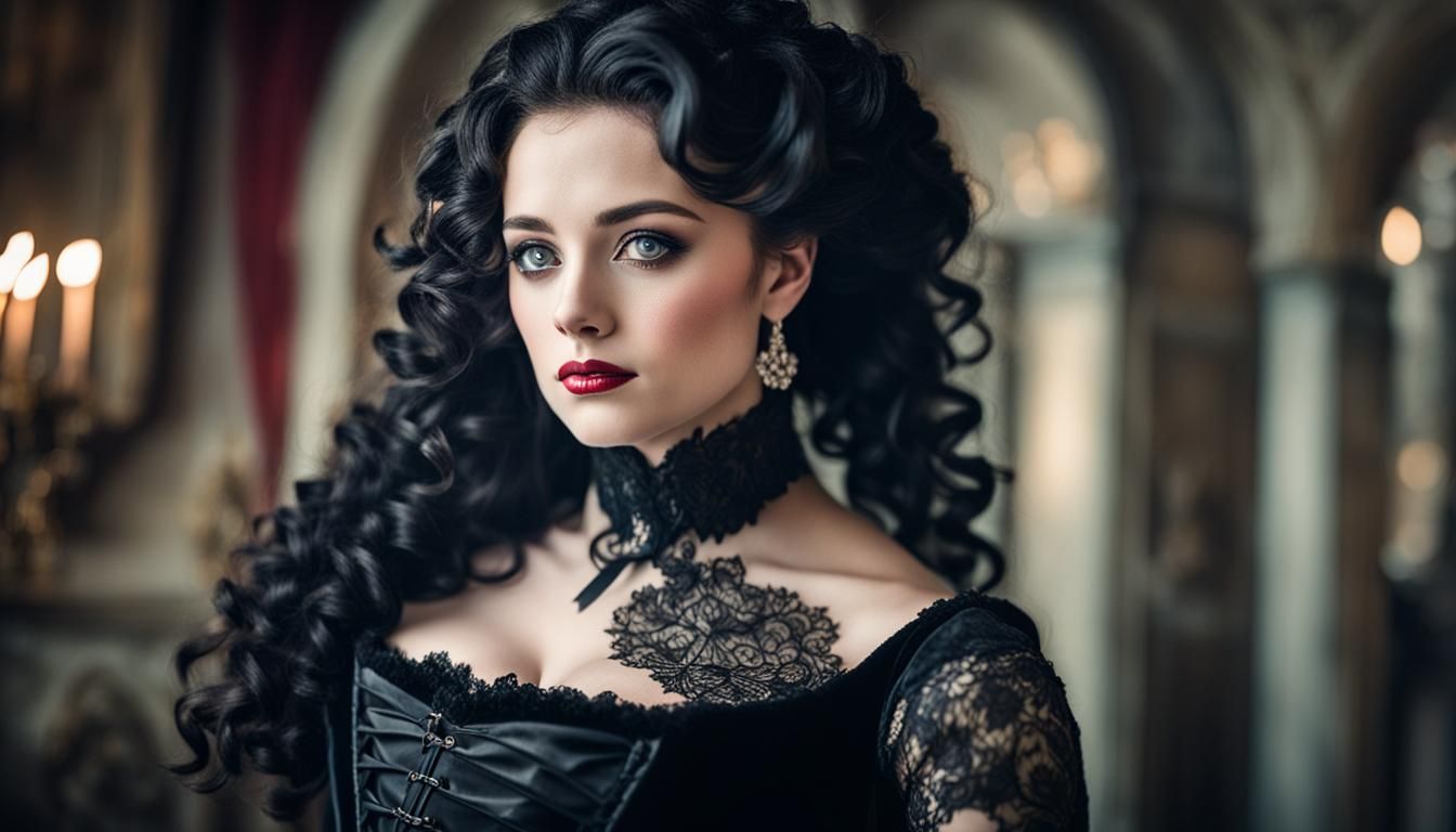 Rococo Lady in Velvet and Lace Portrait