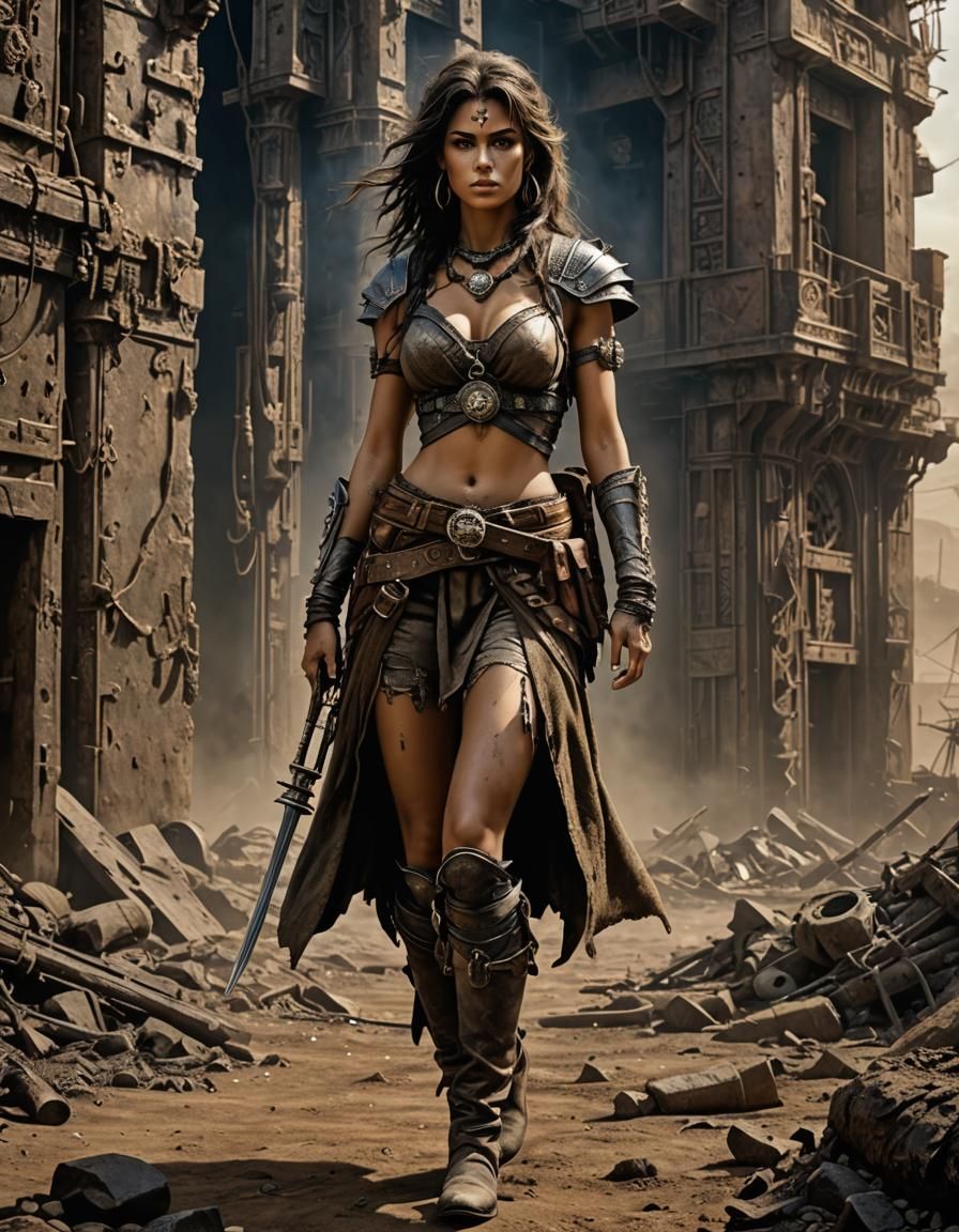 Yasmine's Post-Apocalyptic Escape: Matte Painting in 8k