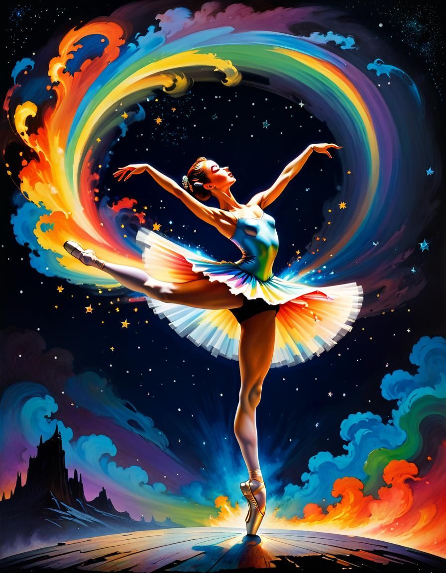 Rainbow Fire Ballerina in Fantasy Art Style