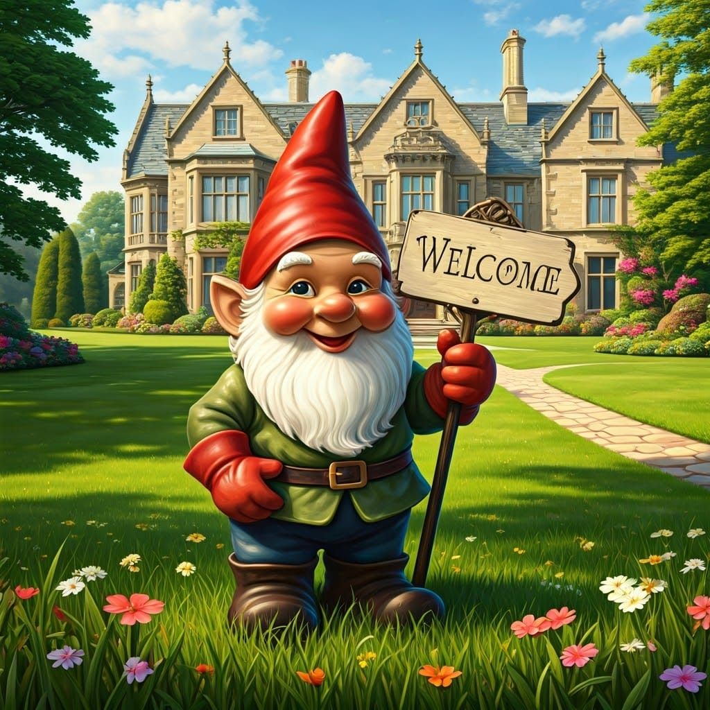Whimsical Garden Gnome Welcomes to Opulent Home