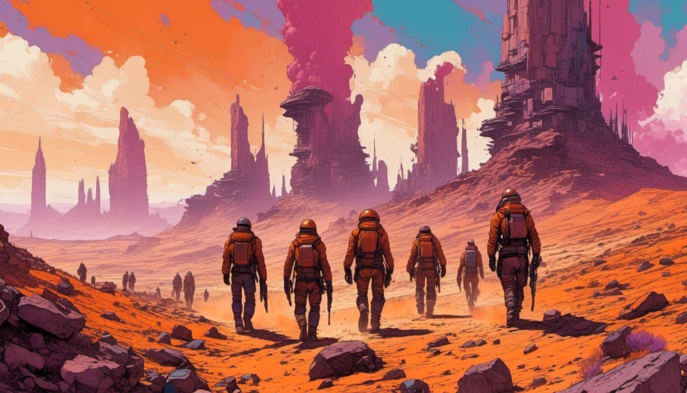 Sci-Fi Soldiers Advance on Desert Tableland