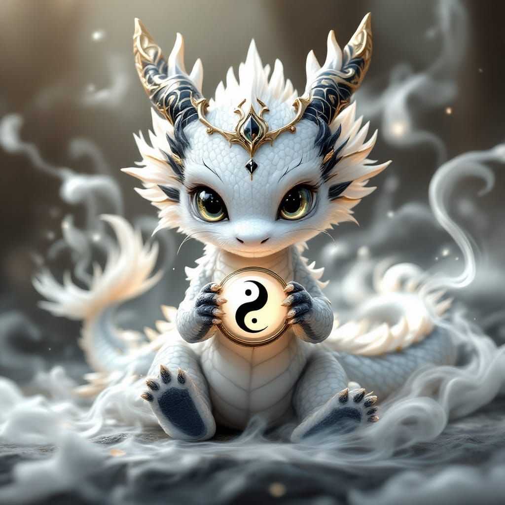 Yin Yang Baby Dragons in Anime Style