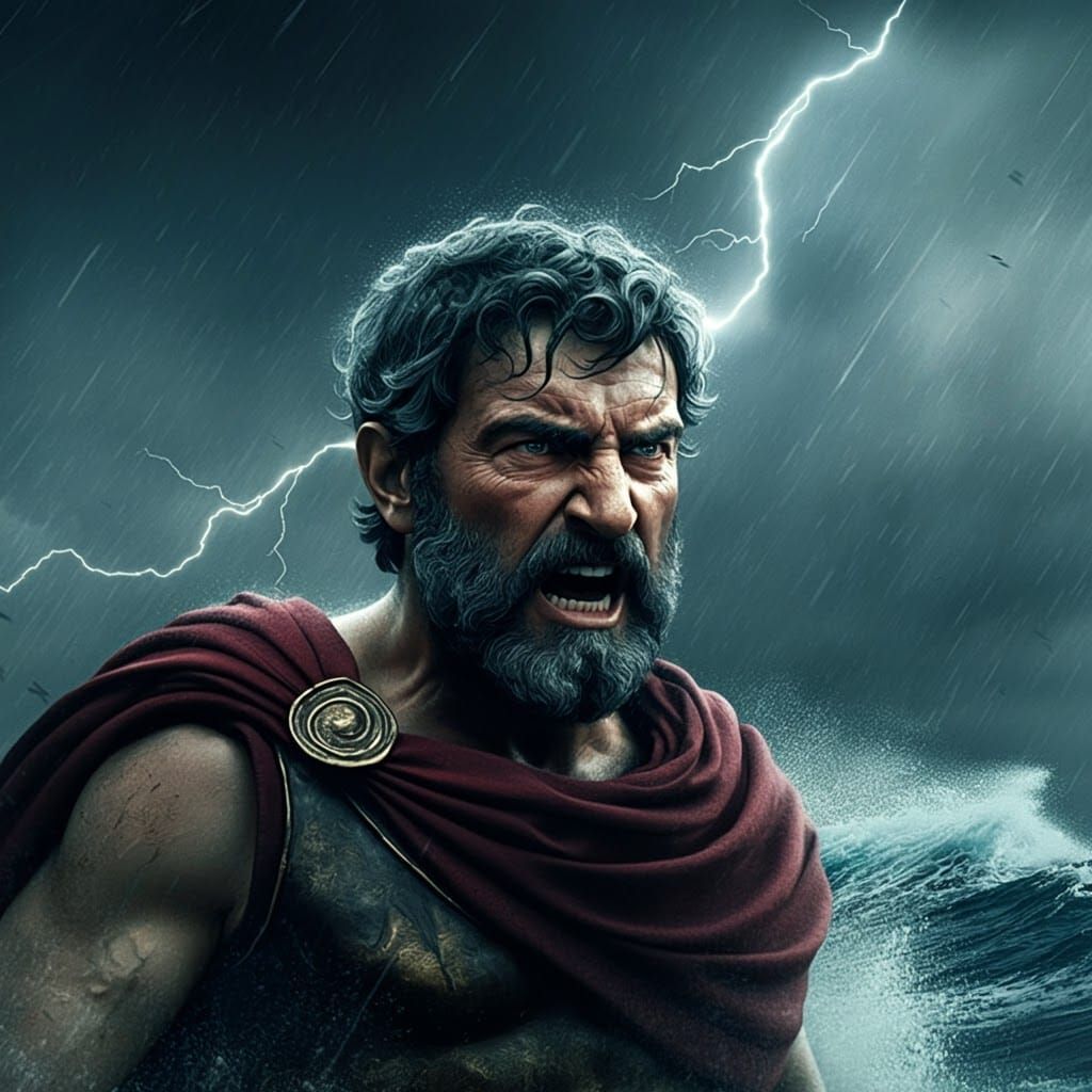 Odysseus Confronts Poseidon in Raging Storm