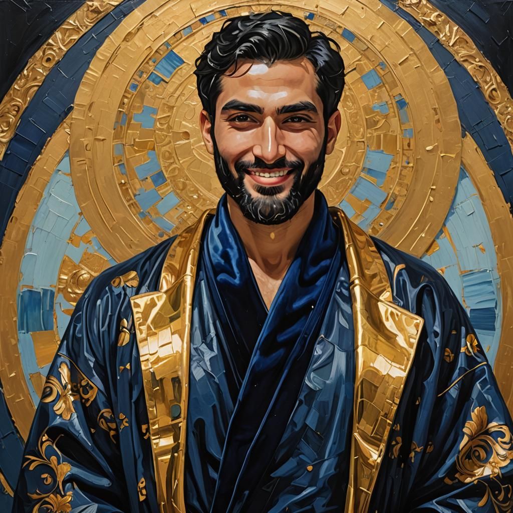 Neo-Expressionist Portrait with Radiant Halo in Golden Light