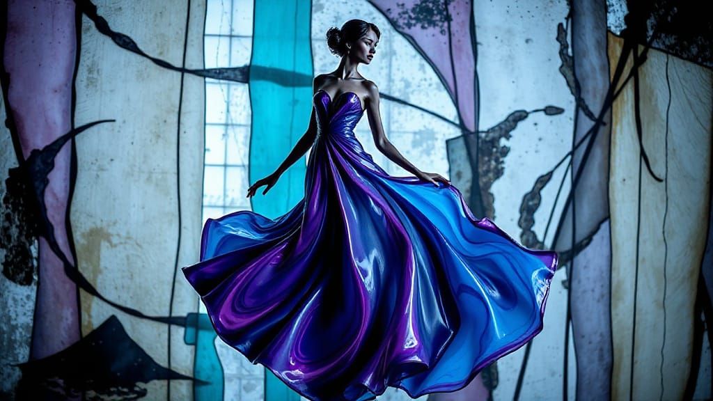 Abstract Glass Sculpture of a Flowing Dress