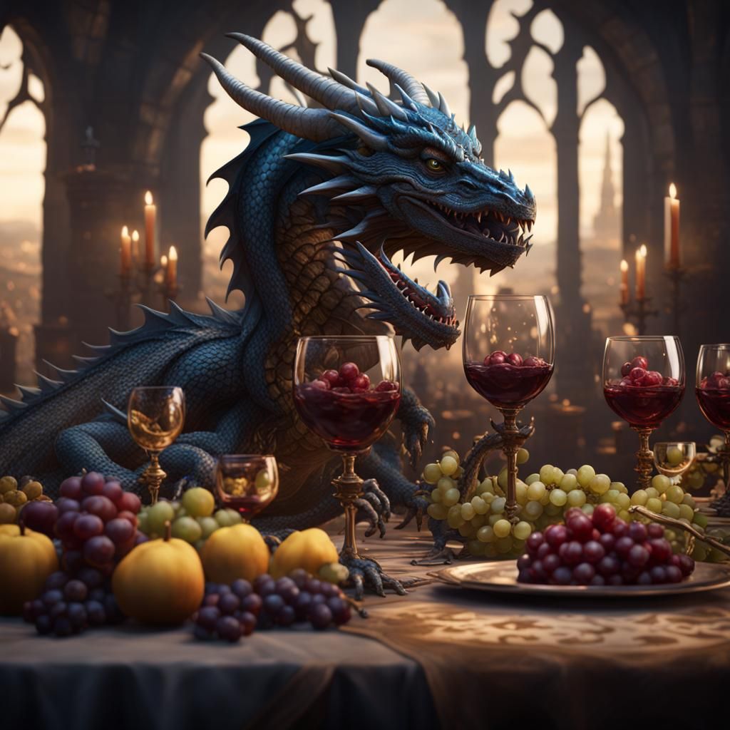 Dragon in Wine Goblet: Detailed Fantasy Art