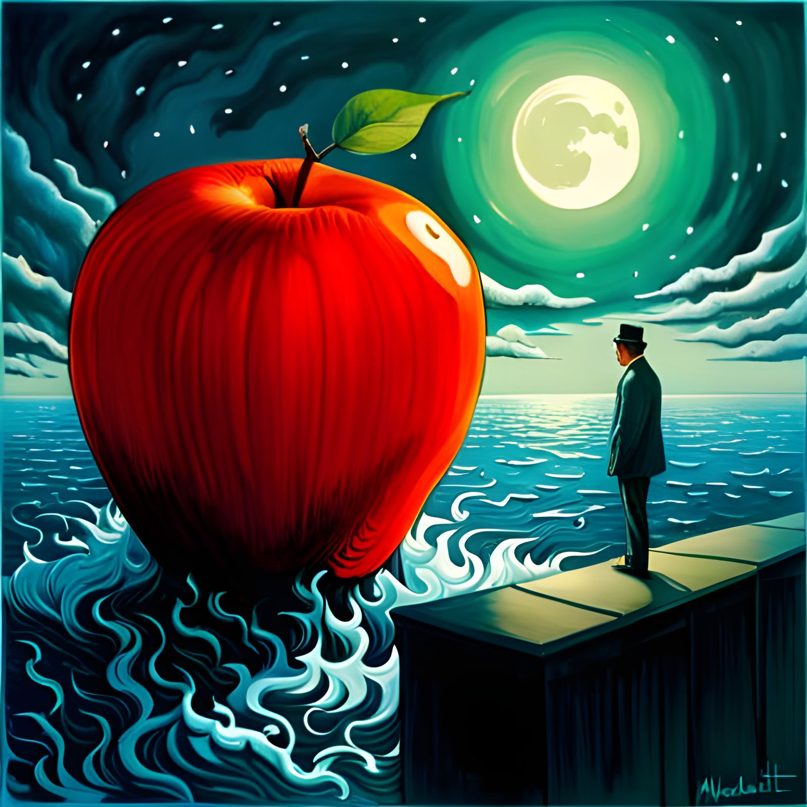 Giant Apple by Moonlight: Sci-Fi Surrealism