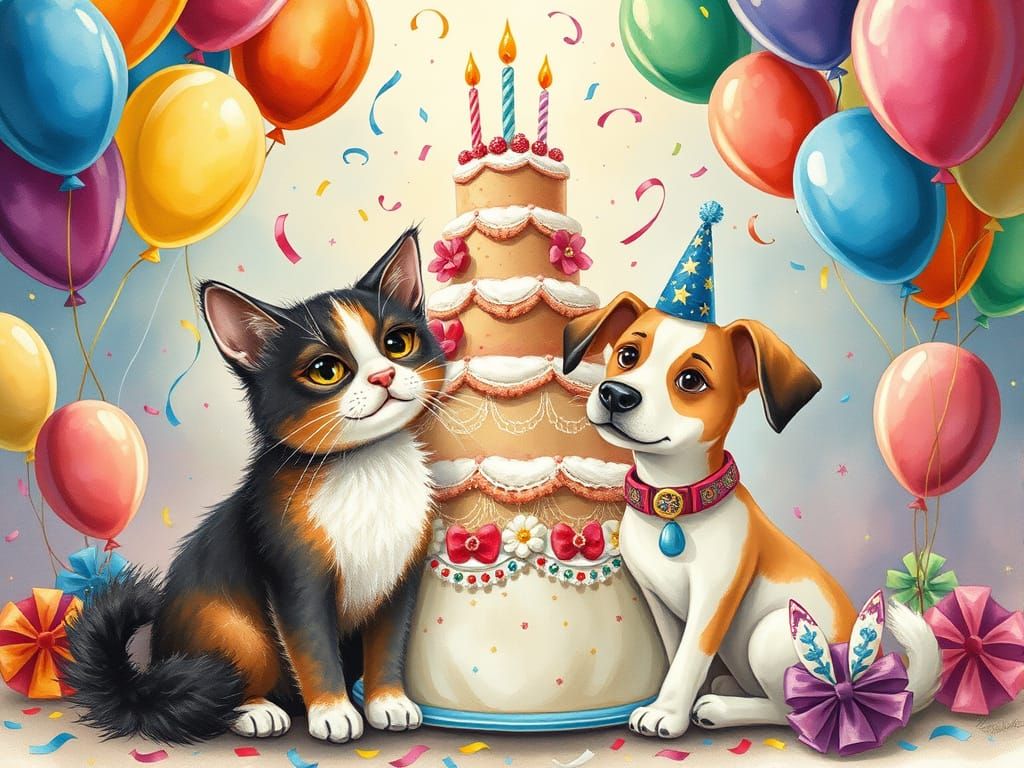 Whimsical Feline Canine Birthday Celebration
