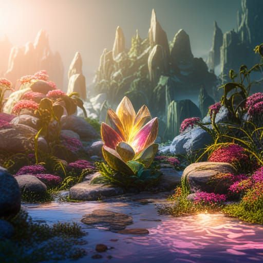 Detailed Matte Painting of a Crystal Flower