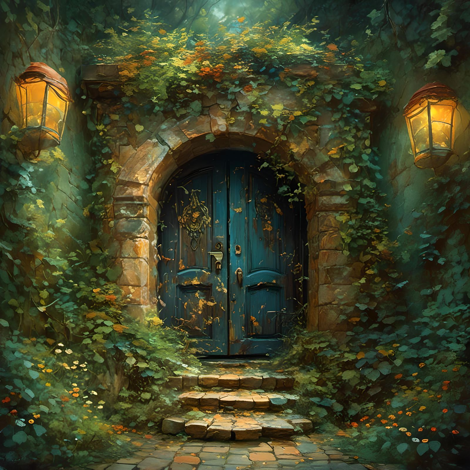 Magical Doorway to Other Dimensions in Art Nouveau Style