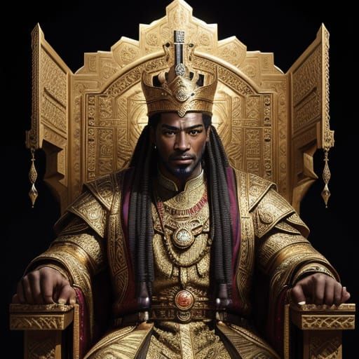 Hyperrealistic Nubian King on Throne in Regal Splendor
