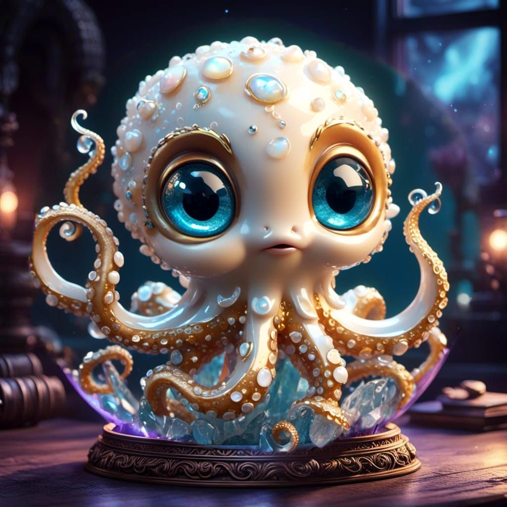Adorable Chibi Octopus in 3D Hyperrealistic Style