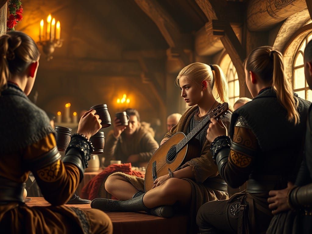 Warriors Gather to Hear the Bard's Melancholic Lute in a Rus...