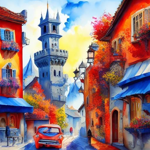 <lora:WatercolorSD15:1.0> Psychedelic fantasy castle