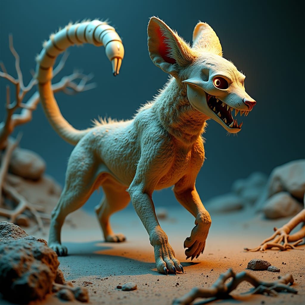 Fennec Fox Scorpion Hybrid in a Desert Landscape