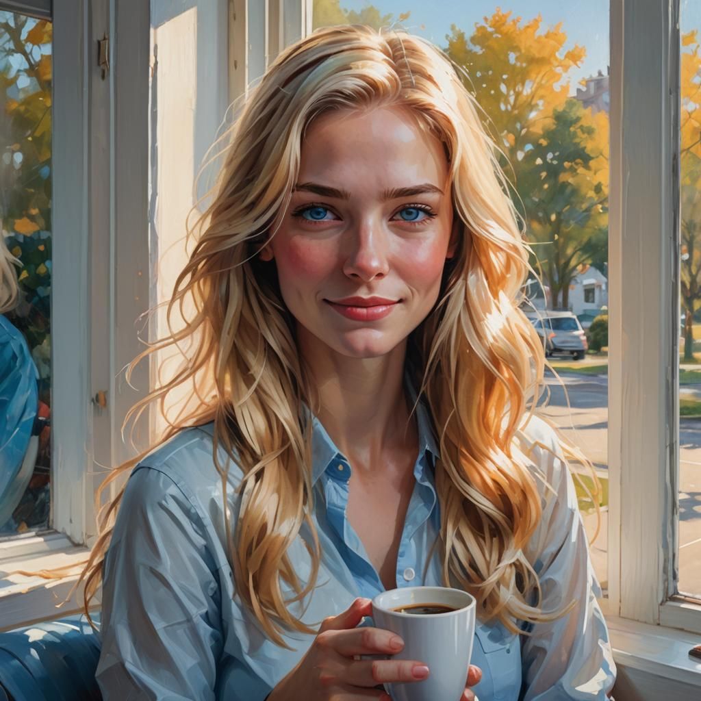 Blonde Woman Portrait in Oil Painting Style