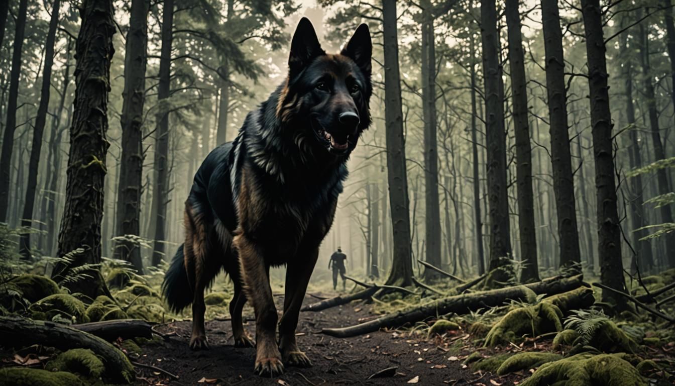 Dogman Cryptid Walks Forest in Photorealistic Style