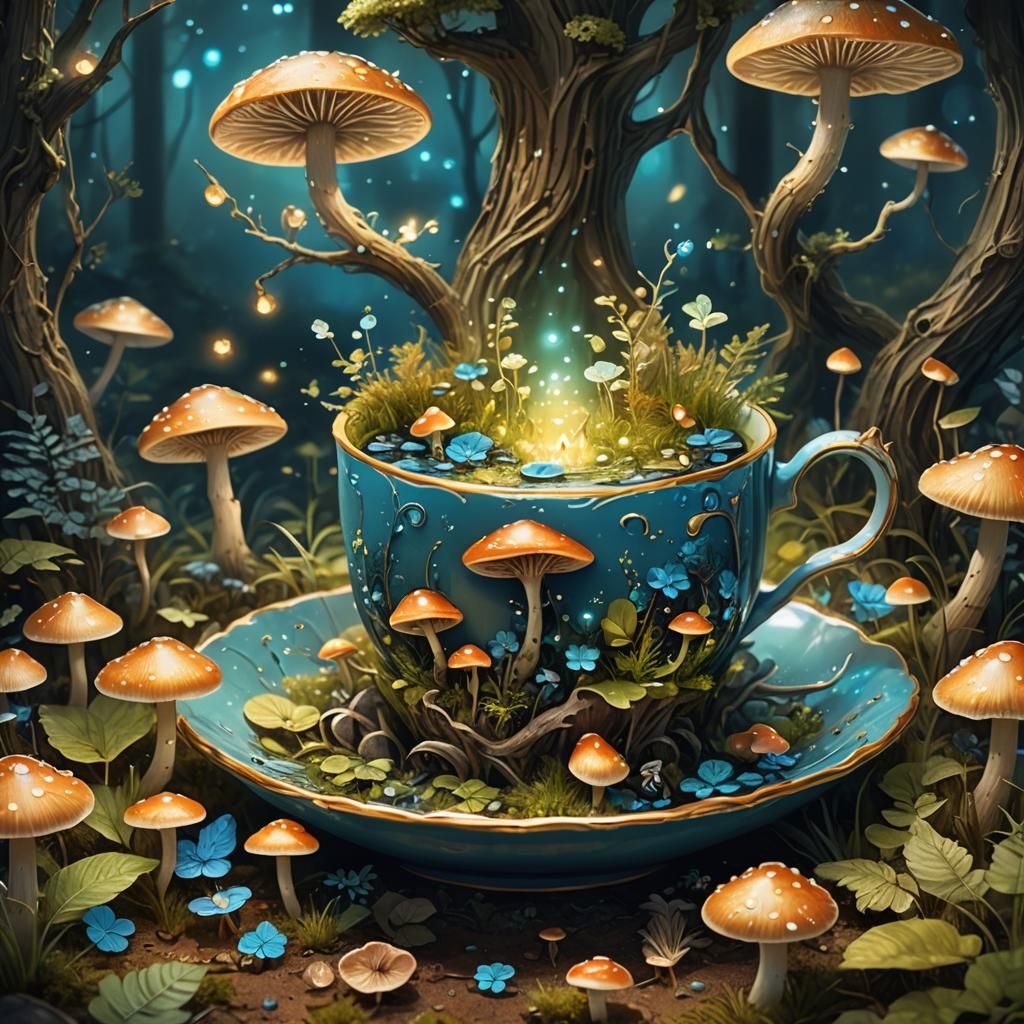 Tiny Forest in Teacup: Whimsical Concept Art