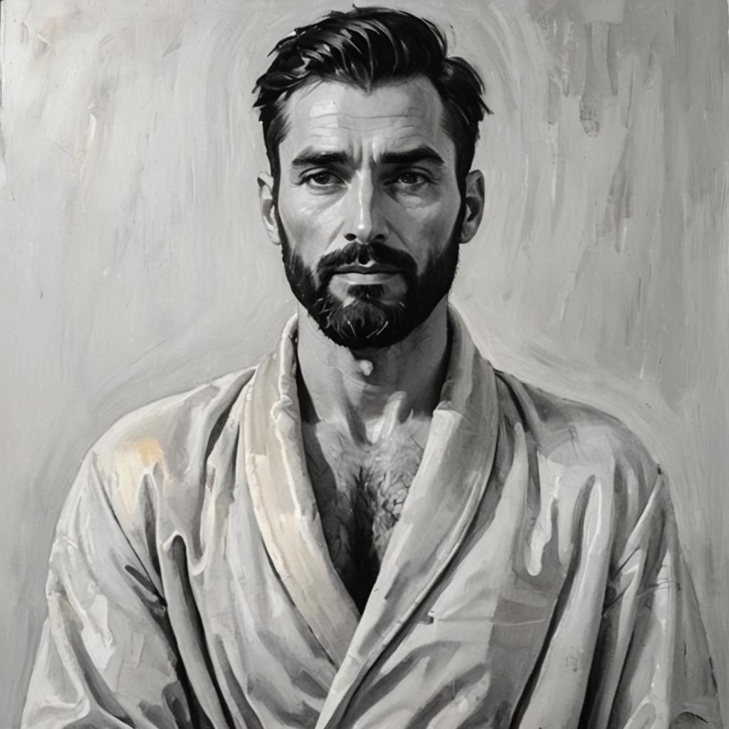 Velvet Robe: Impressionist Oil Painting of Handsome Man