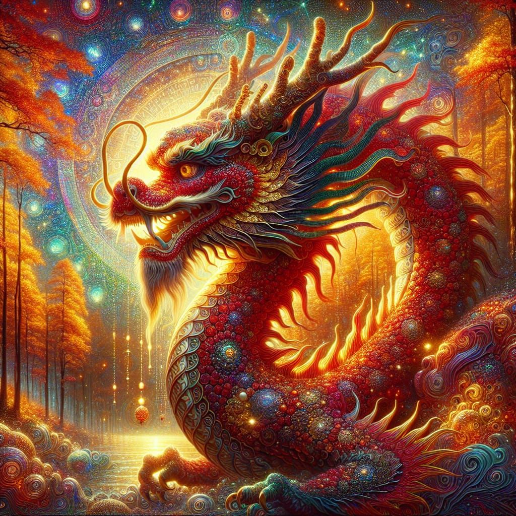 A jewled, double crested dragon.