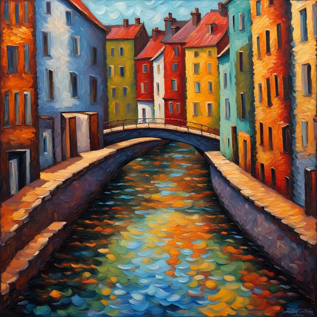 City River: Neo-Impressionist Expressionist Oil Painting