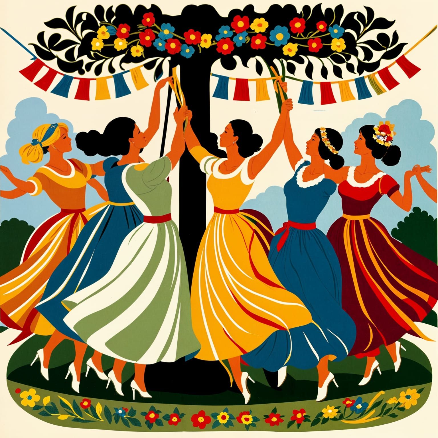 Victorian Whimsy: Maypole Dance in Bloom
