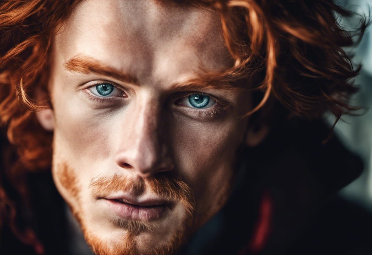 Cinematic Close-Up of a Handsome Red-Haired Man