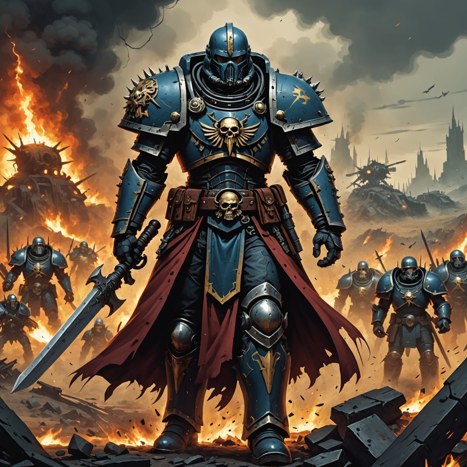 Lonely Warrior on Apocalyptic Battlefield