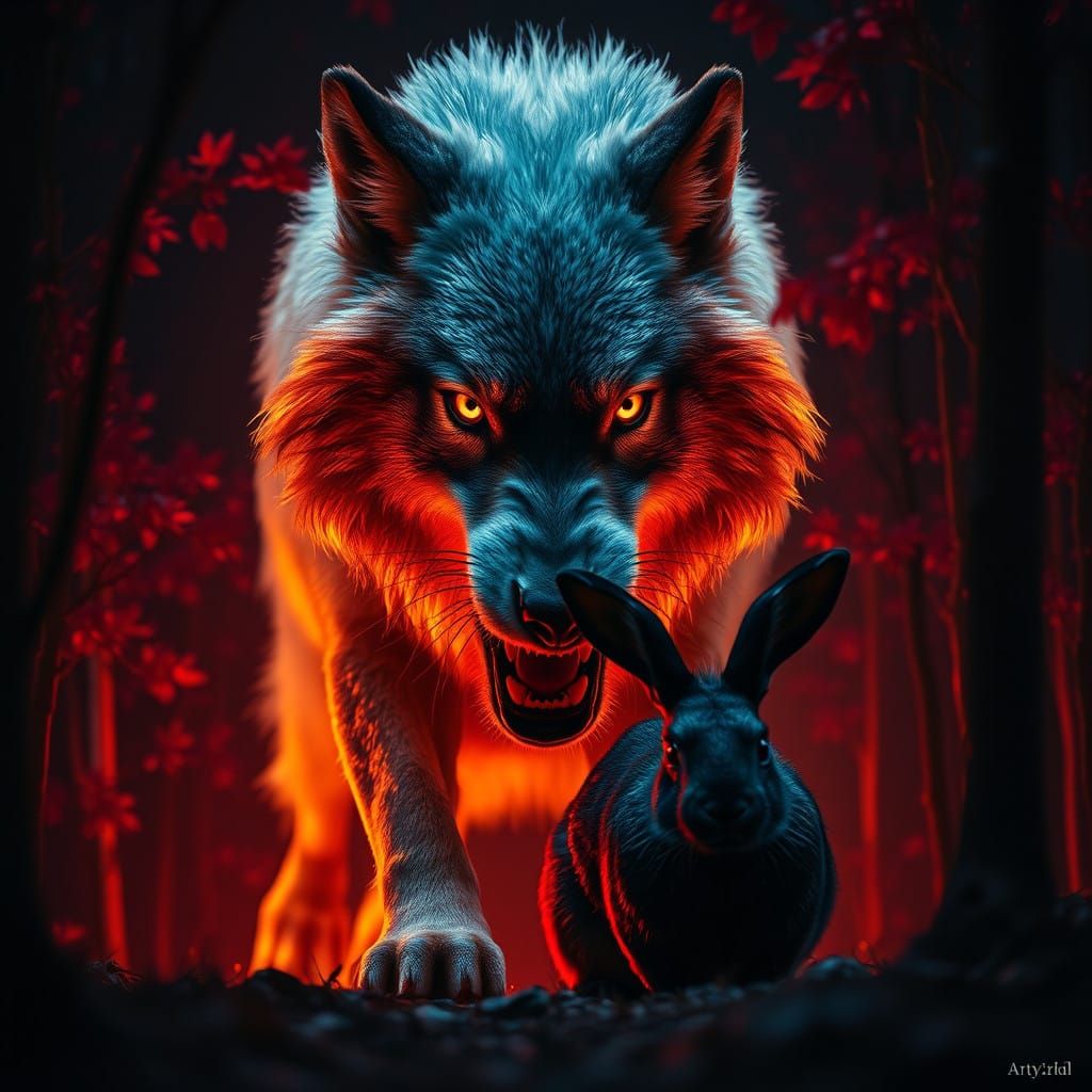 Regal Lava Wolf Approaches a Haunted Forest