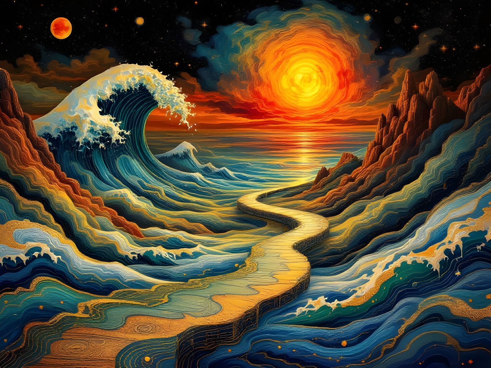 Terraformed Landmark with Gel Waves and Gold Leaf