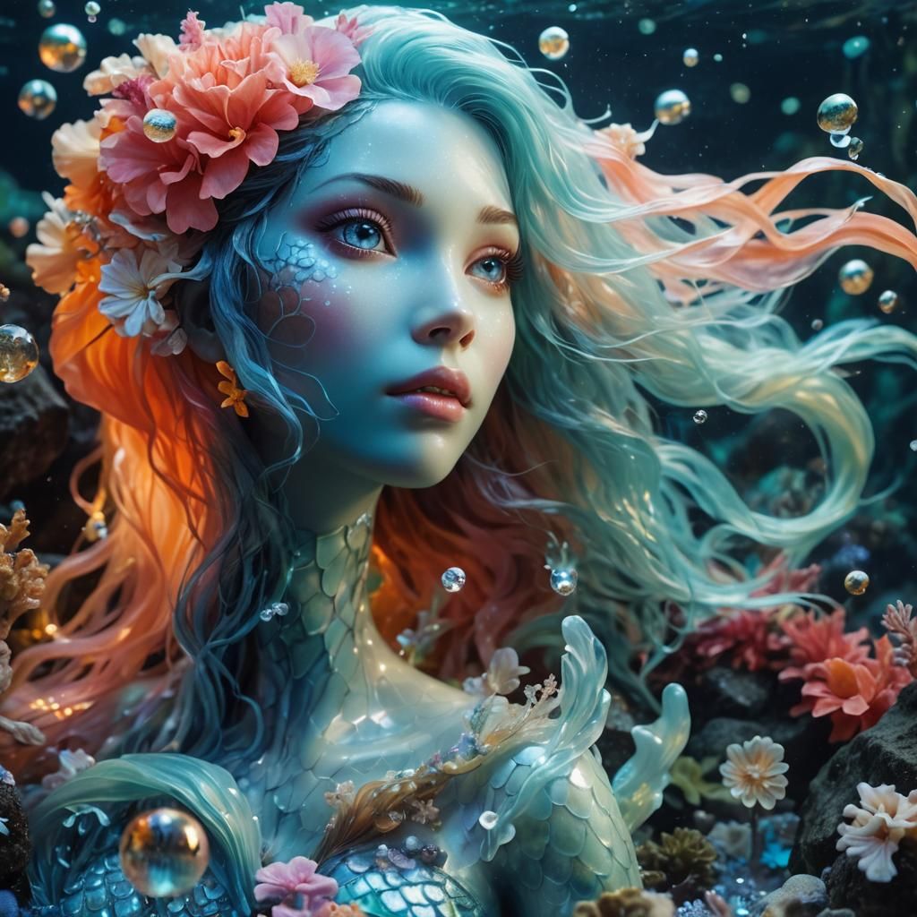 Mermaid in Tropical Underwater Scene, Hyper-Realistic