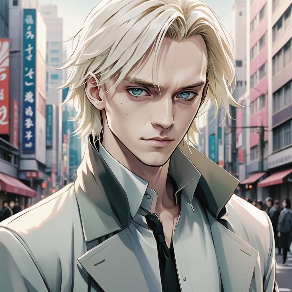 Handsome Adult Anime Character in City Street