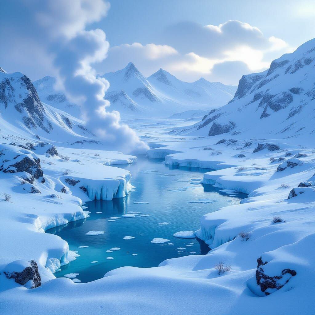 Icy Post-Apocalyptic Landscape with Geothermal Warmth