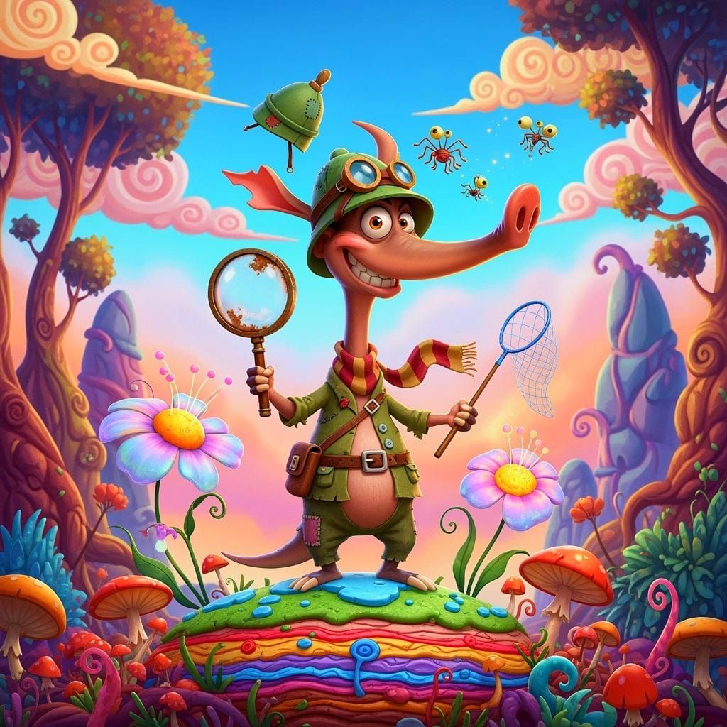 Cute Aardvark Cartoon in Whimsical Style