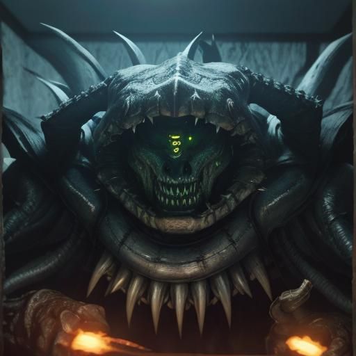 Terrifying Demon Alien Monster Charges in Giger Style