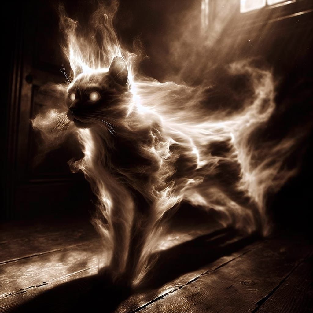 Ethereal Ghost Cat in Sepia Photograph