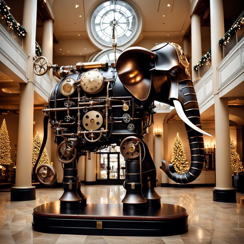 Steampunk Elephant in Christmas Lobby