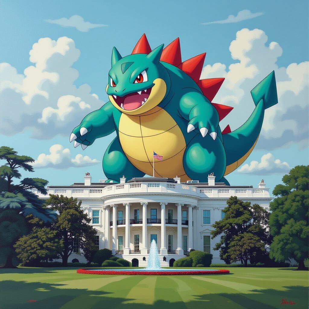 Giant Pokémon Attacks White House: Oil Painting