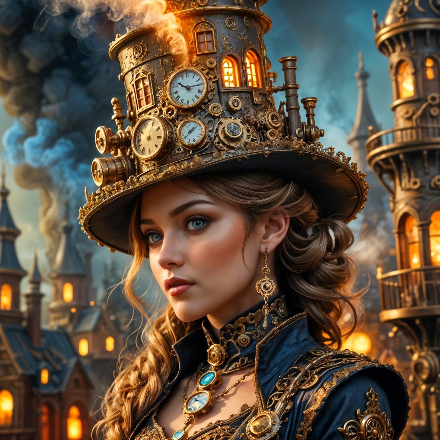 Steampunk Hat with Miniature Bustling City