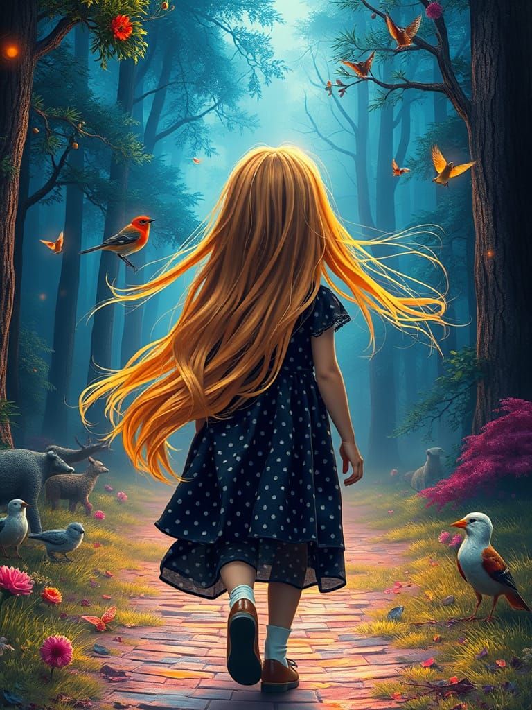 Neon Forest Girl: Hyper-Surreal 3D Art